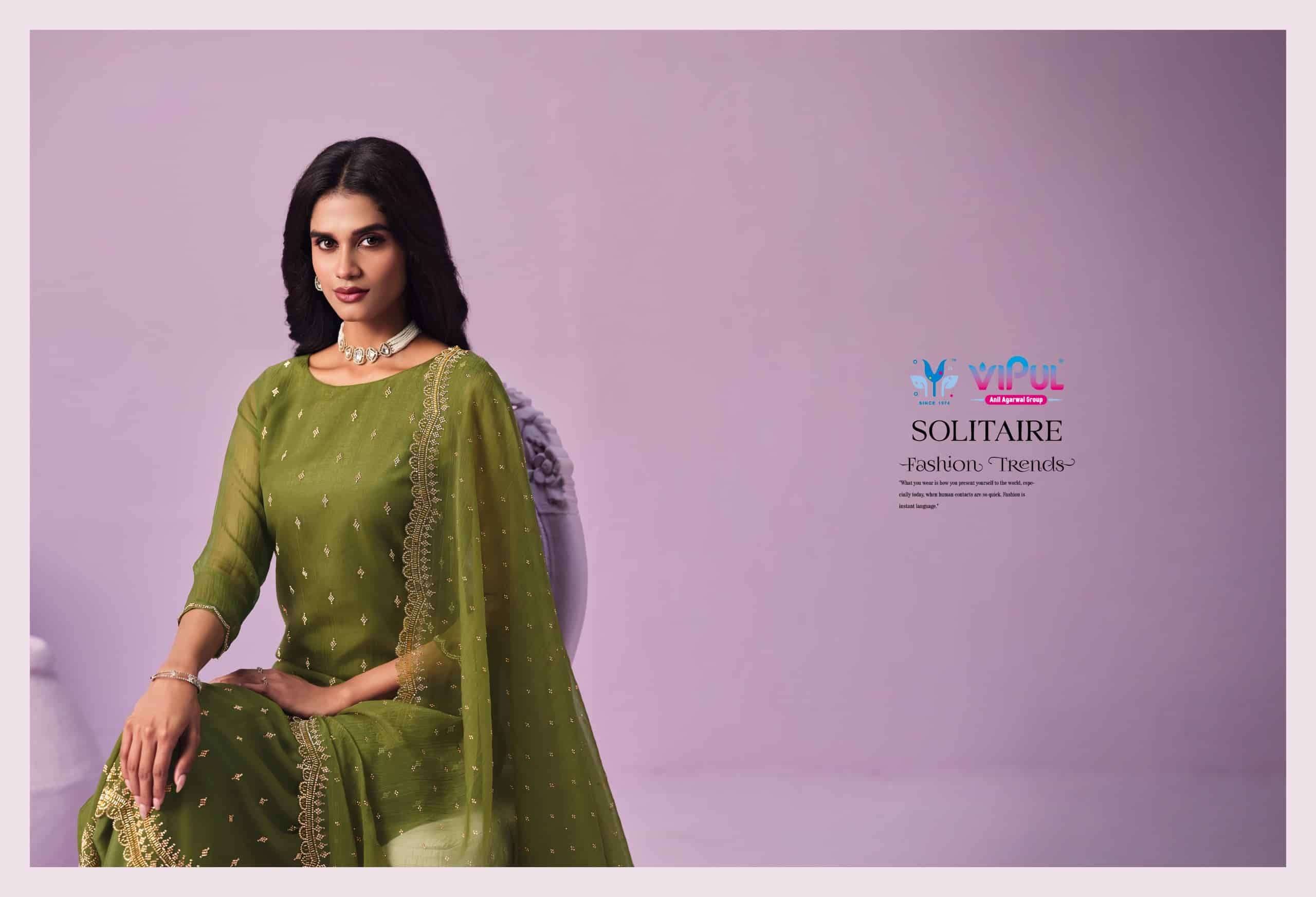 Vipul Fashion Solitaire Gold Crinkle Chiffon Designer Dress Material