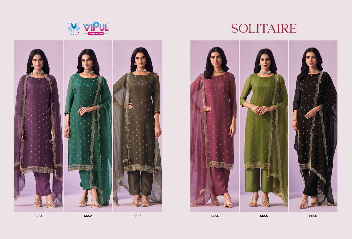 Vipul Fashion Solitaire Gold Crinkle Chiffon Designer Dress Material
