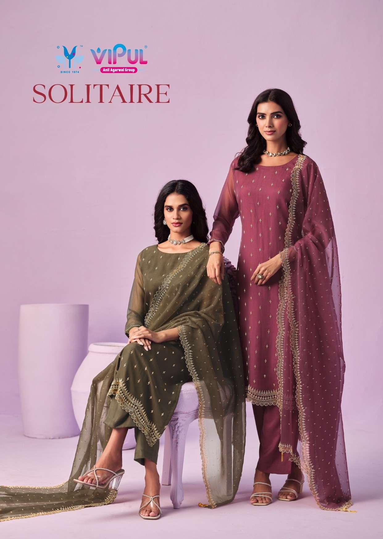 Vipul Fashion Solitaire Gold Crinkle Chiffon Designer Dress Material