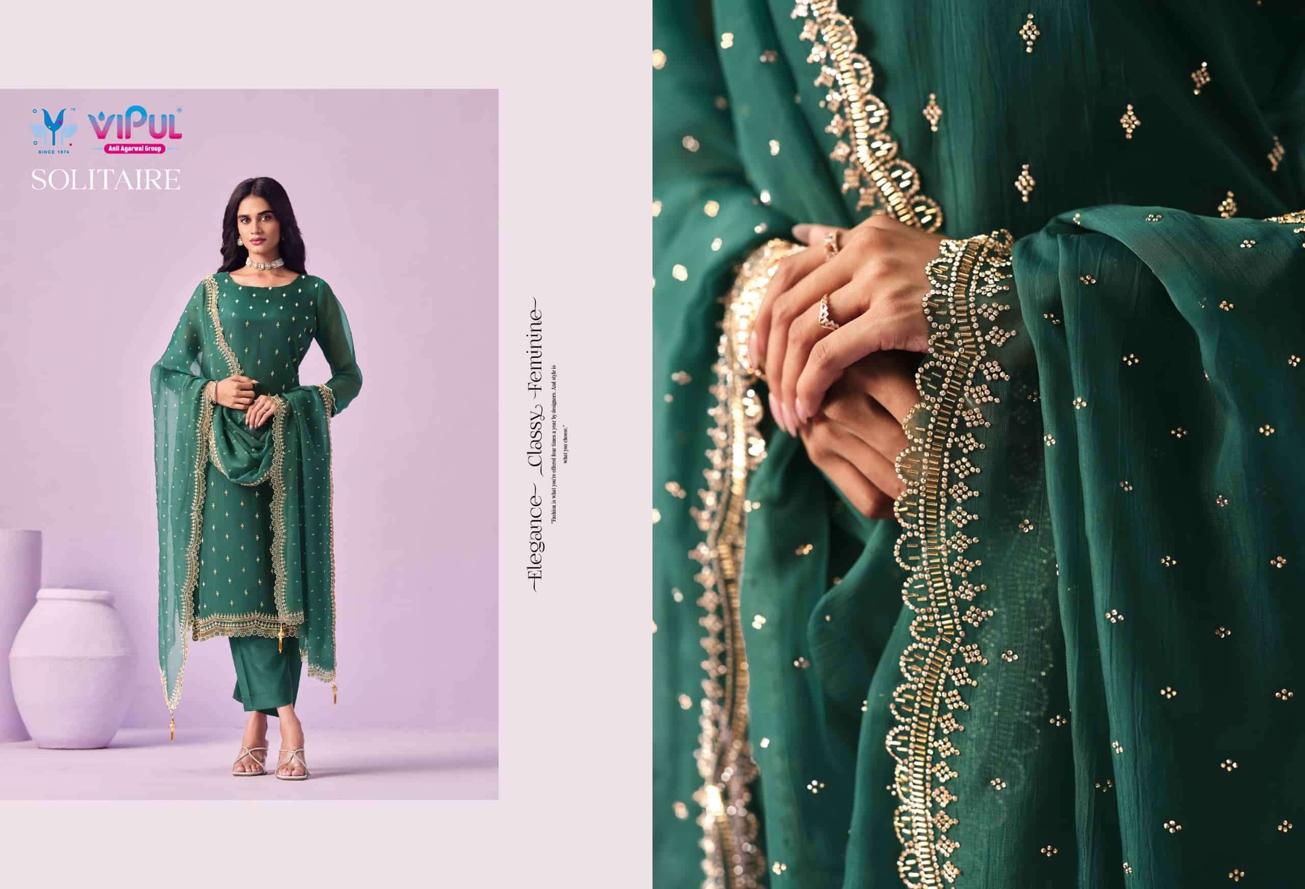 Vipul Fashion Solitaire Gold Crinkle Chiffon Designer Dress Material