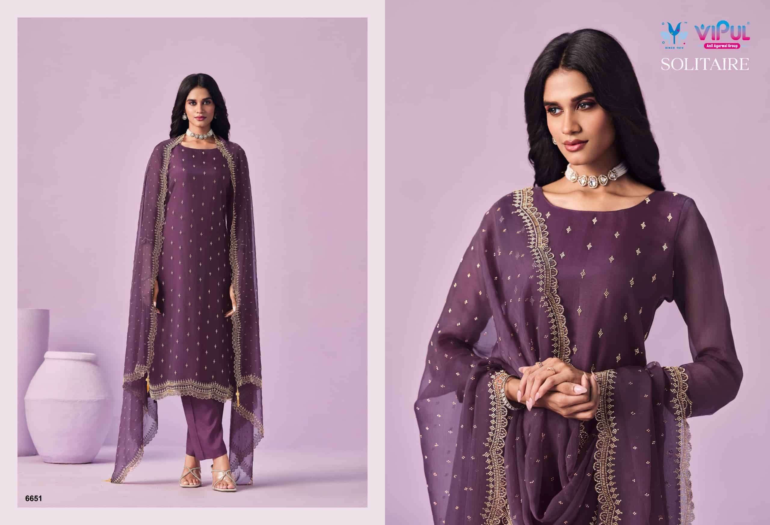 Vipul Fashion Solitaire Gold Crinkle Chiffon Designer Dress Material