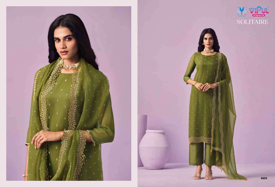 Vipul Fashion Solitaire Gold Crinkle Chiffon Designer Dress Material