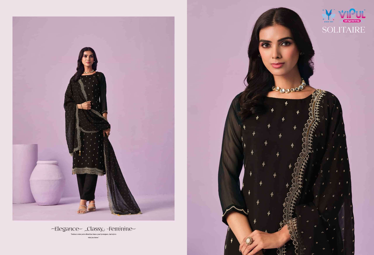 Vipul Fashion Solitaire Gold Crinkle Chiffon Designer Dress Material