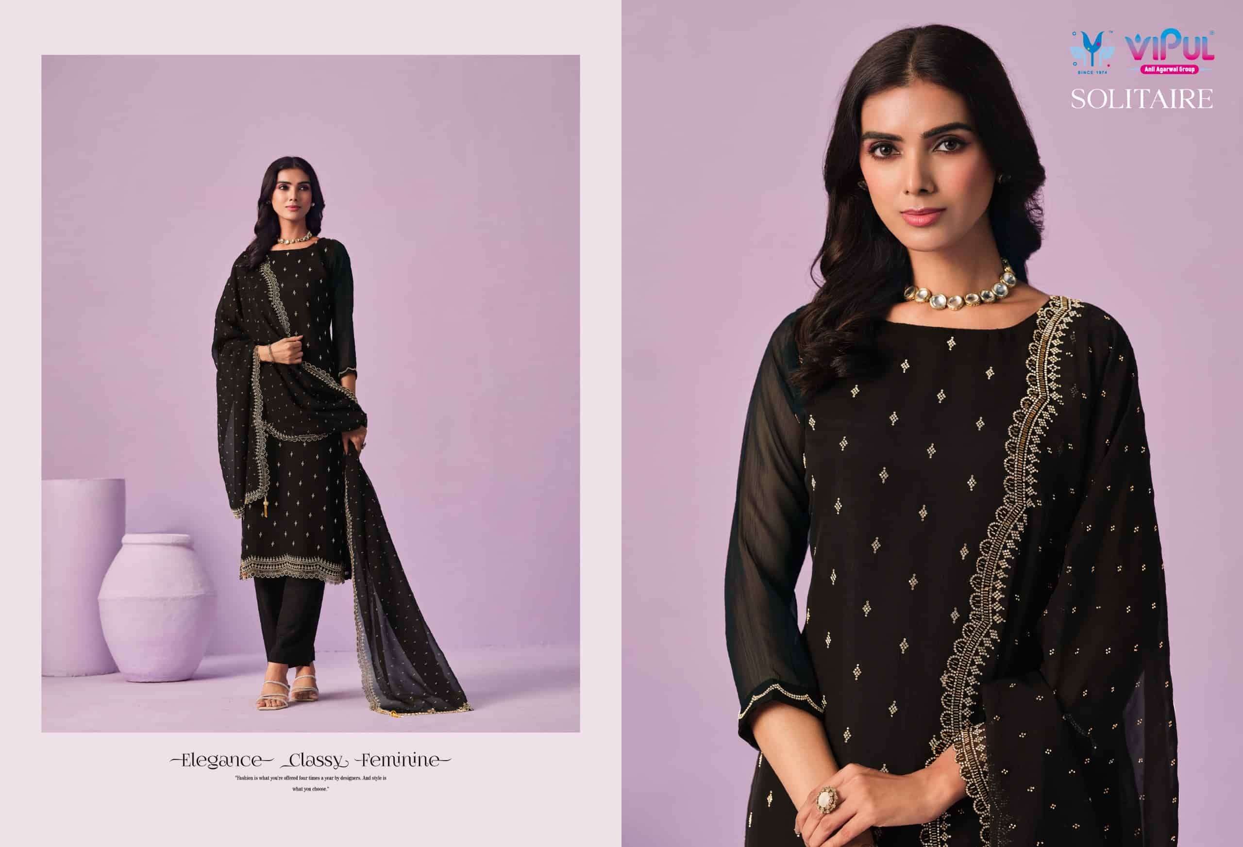 Vipul Fashion Solitaire Gold Crinkle Chiffon Designer Dress Material