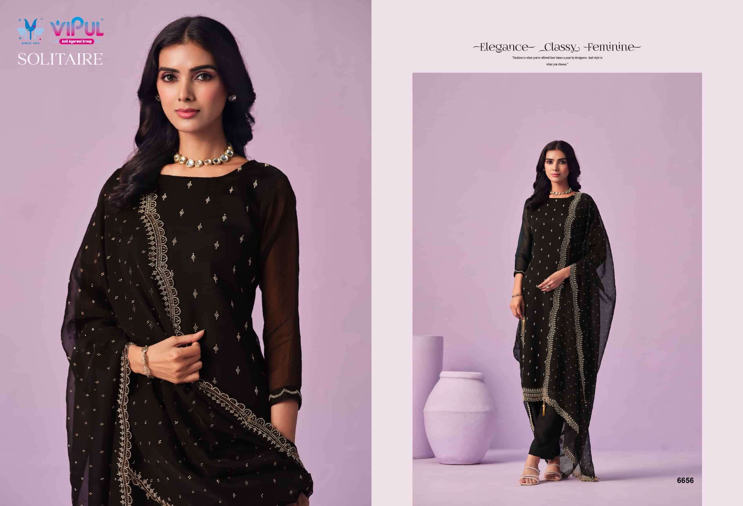 Vipul Fashion Solitaire Gold Crinkle Chiffon Designer Dress Material