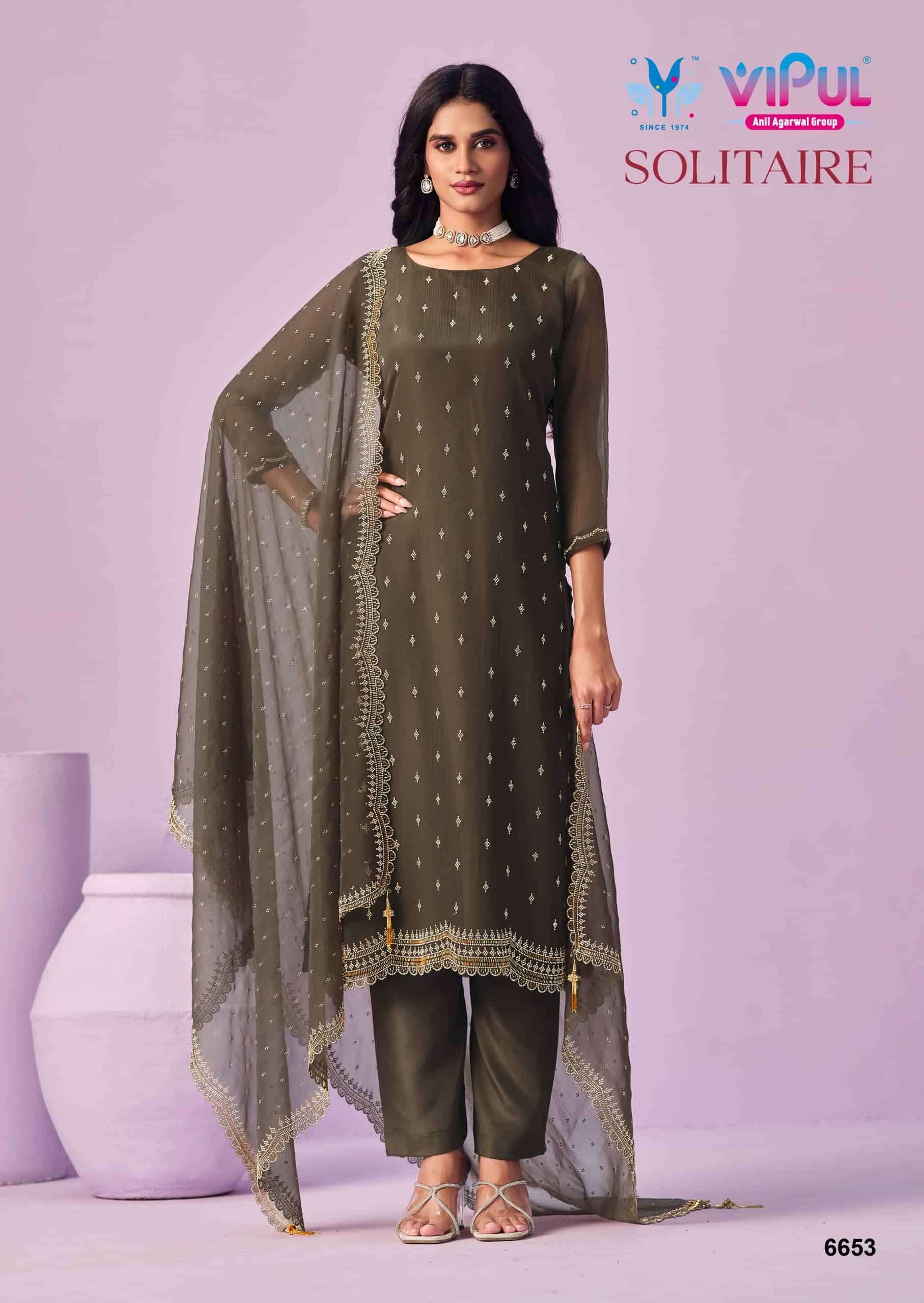 Vipul Fashion Solitaire Gold Crinkle Chiffon Designer Dress Material