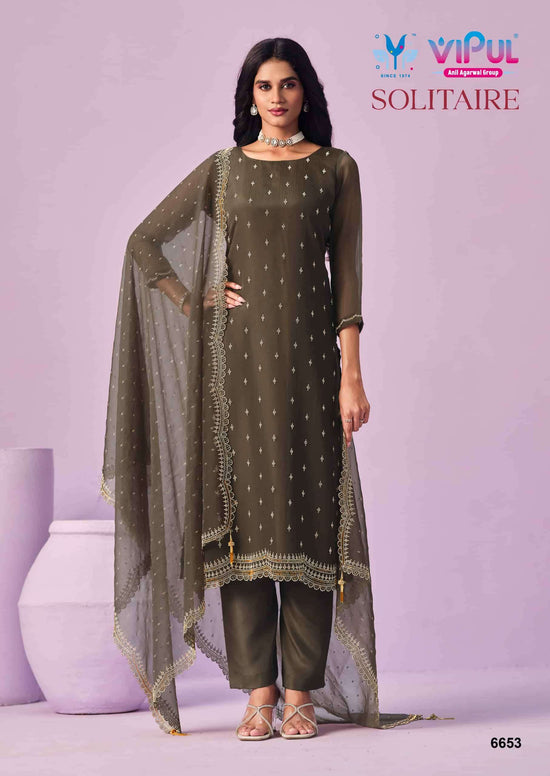 Vipul Fashion Solitaire Gold Crinkle Chiffon Designer Dress Material