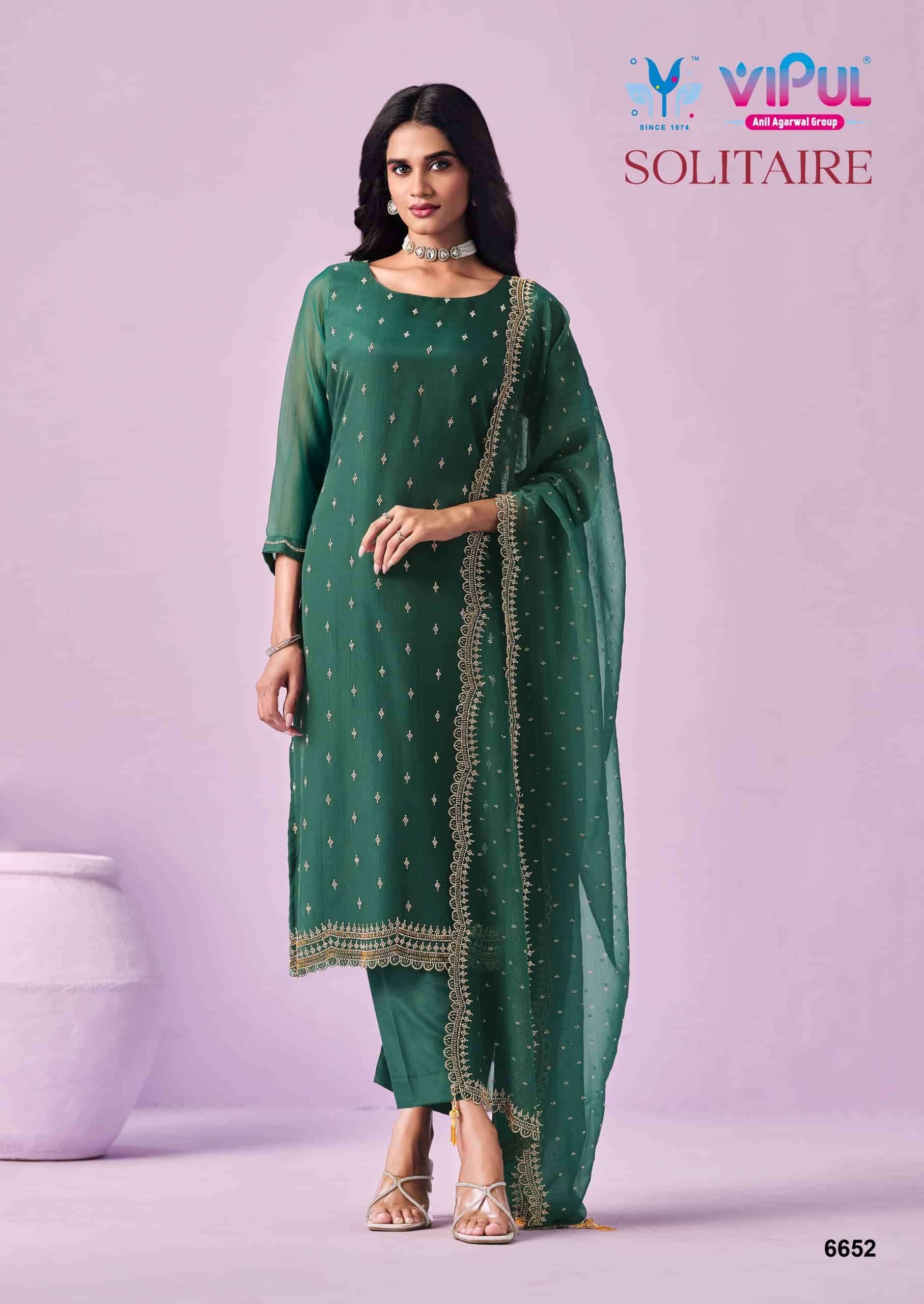 Vipul Fashion Solitaire Gold Crinkle Chiffon Designer Dress Material