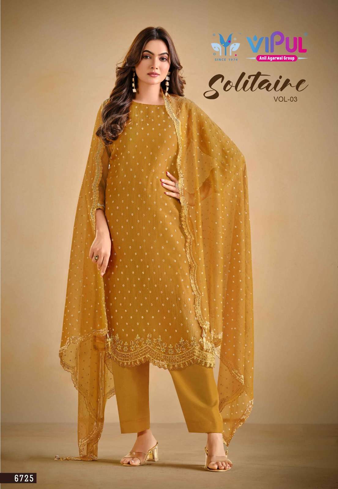 Vipul Fashion Solitaire Vol 3 Gold Windy Designer Dress Material
