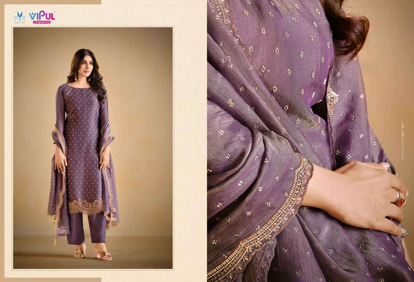 Vipul Fashion Solitaire Vol 3 Gold Windy Designer Dress Material
