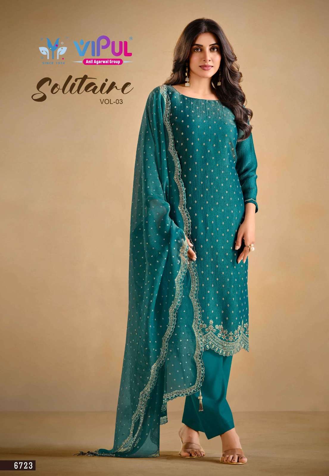 Vipul Fashion Solitaire Vol 3 Gold Windy Designer Dress Material