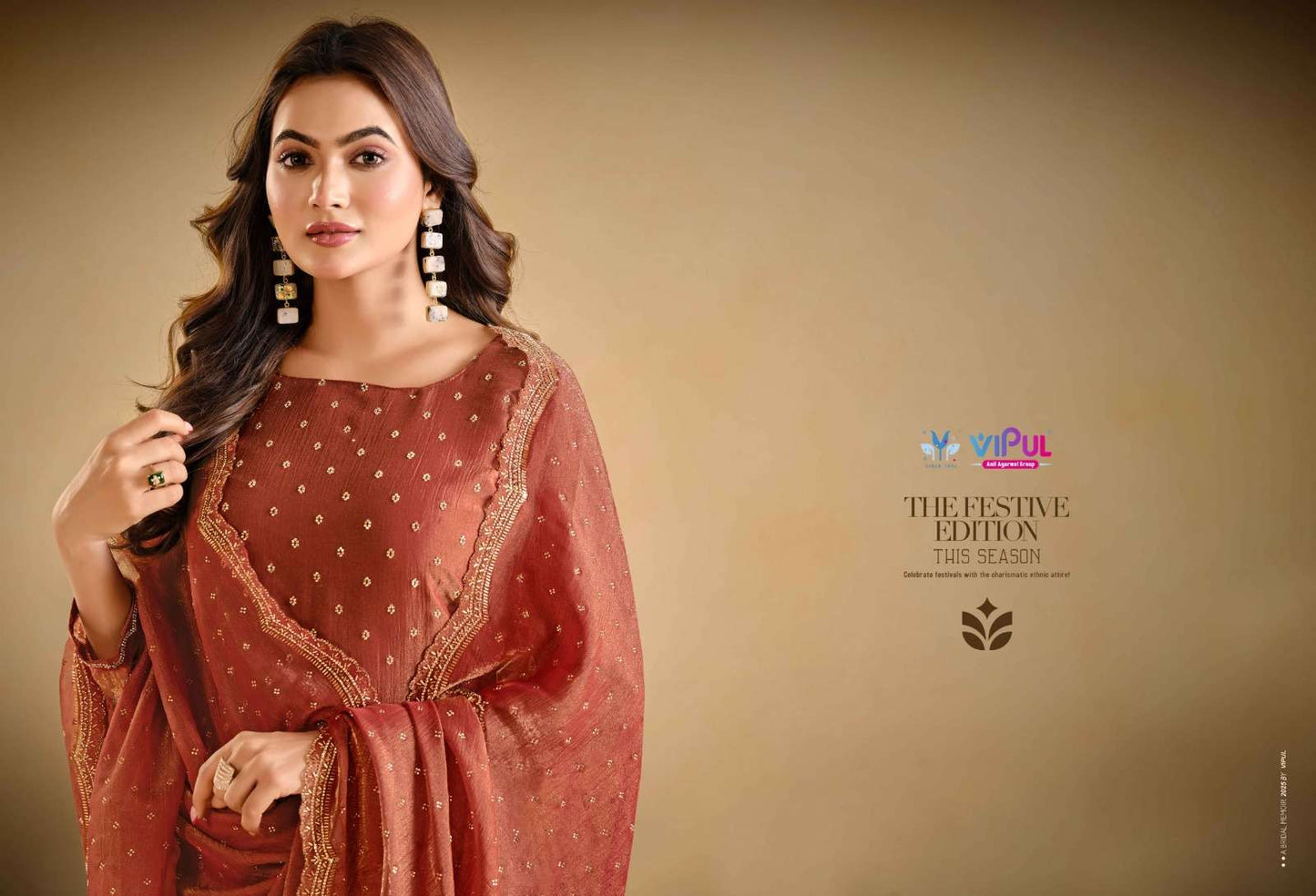 Vipul Fashion Solitaire Vol 3 Gold Windy Designer Dress Material