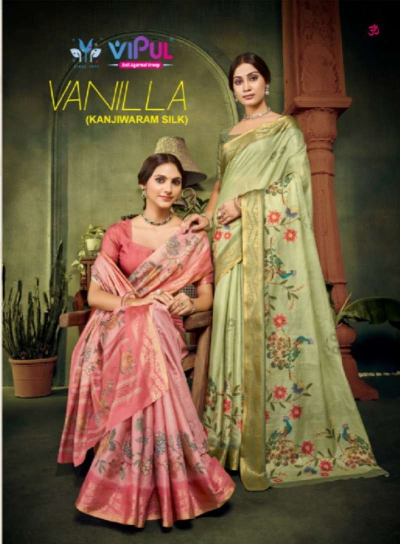 Vipul Fashion Vanilla Printed Kanjivaram Silk Saree Collection