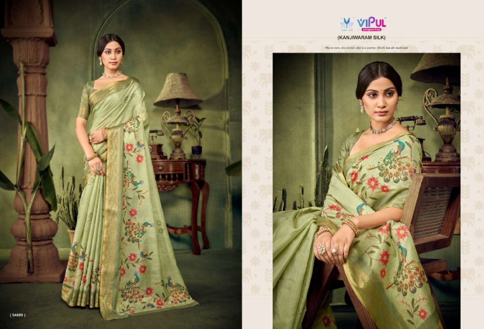 Vipul Fashion Vanilla Printed Kanjivaram Silk Saree Collection