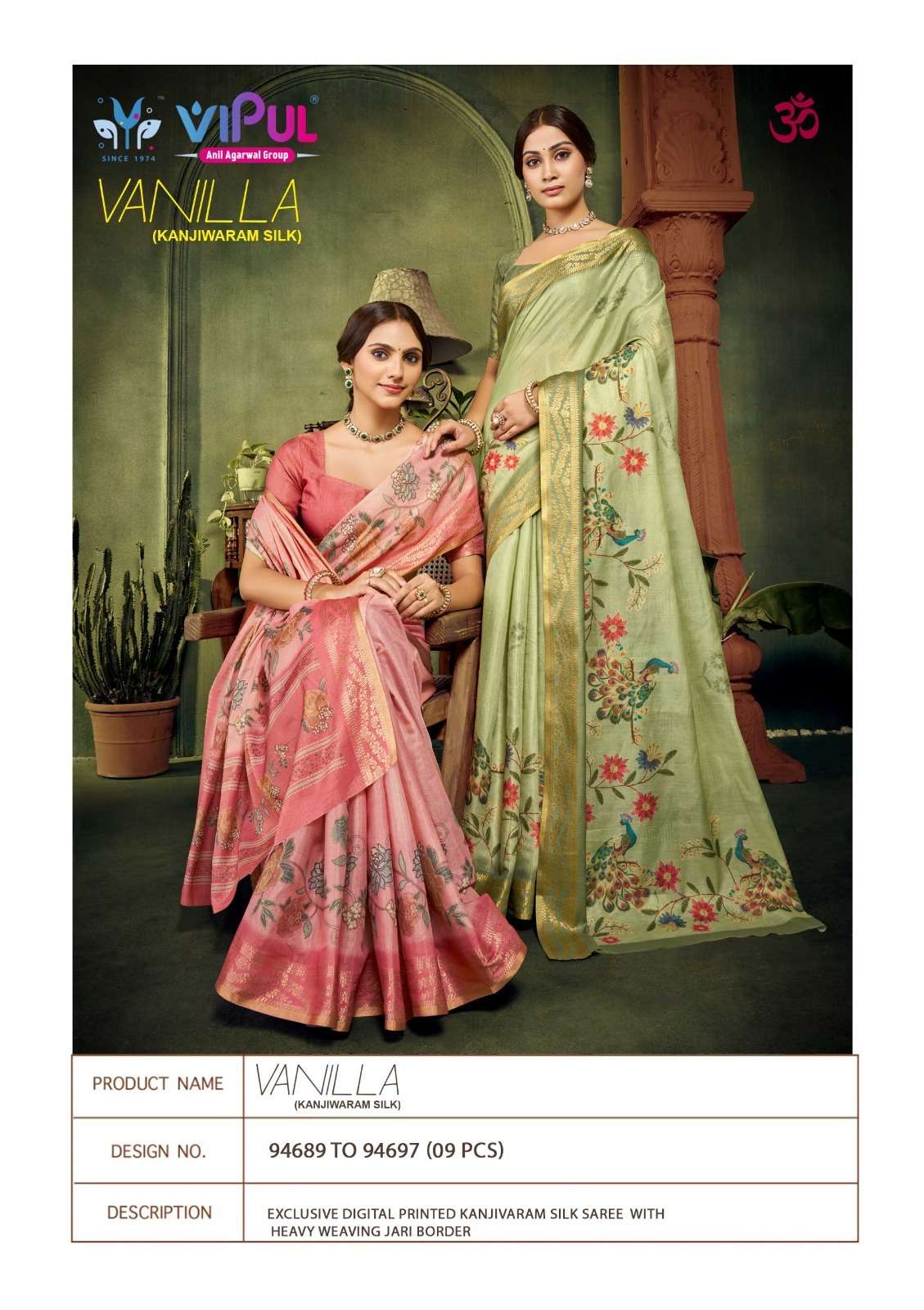 Vipul Fashion Vanilla Printed Kanjivaram Silk Saree Collection