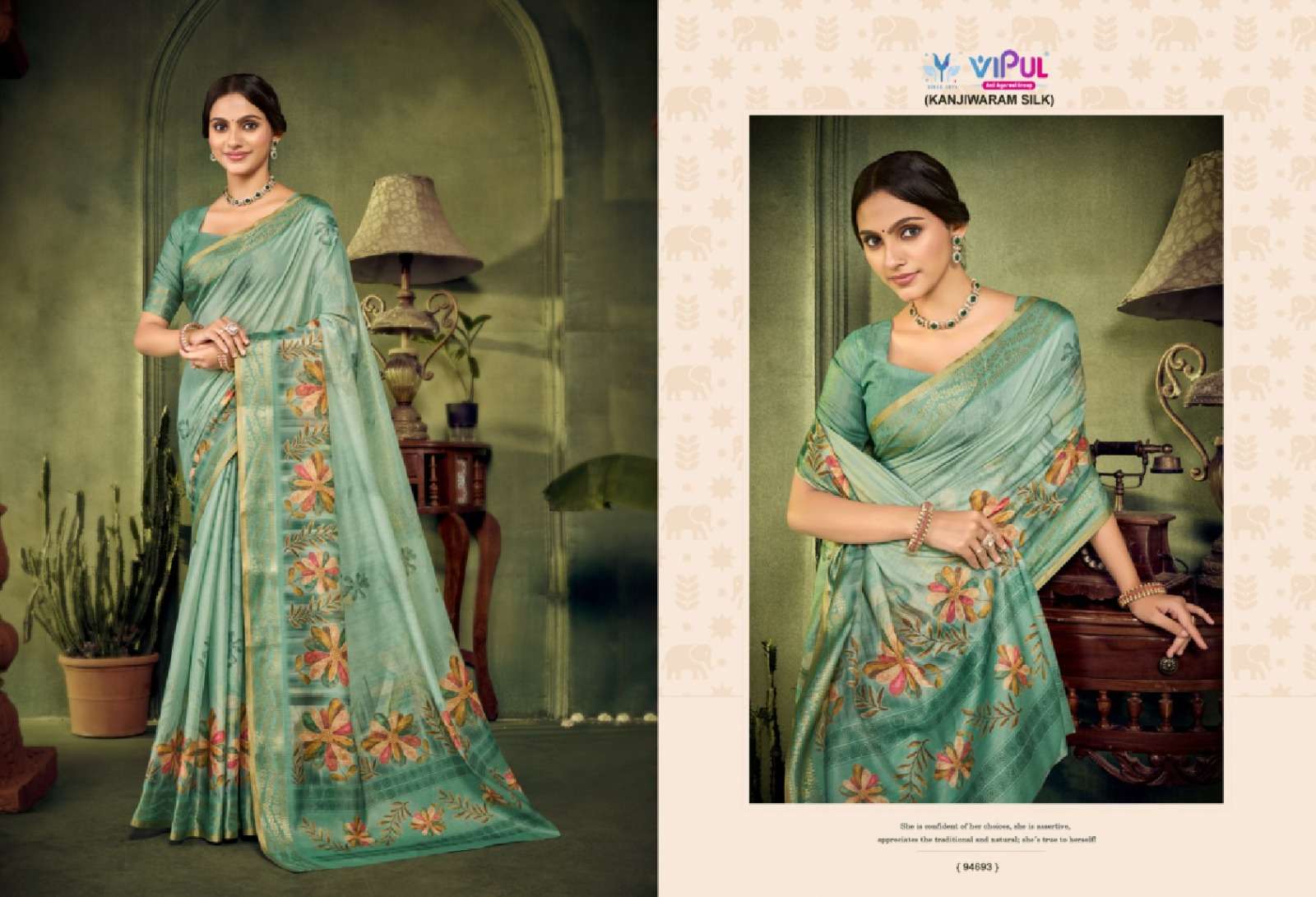 Vipul Fashion Vanilla Printed Kanjivaram Silk Saree Collection