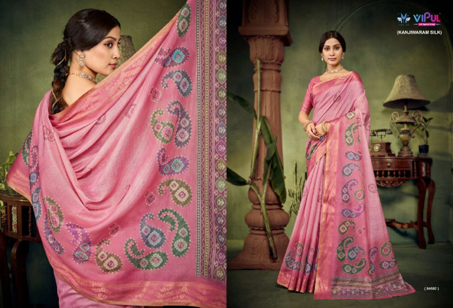 Vipul Fashion Vanilla Printed Kanjivaram Silk Saree Collection
