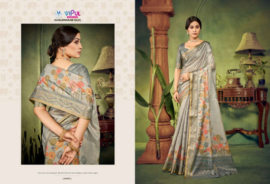 Vipul Fashion Vanilla Printed Kanjivaram Silk Saree Collection