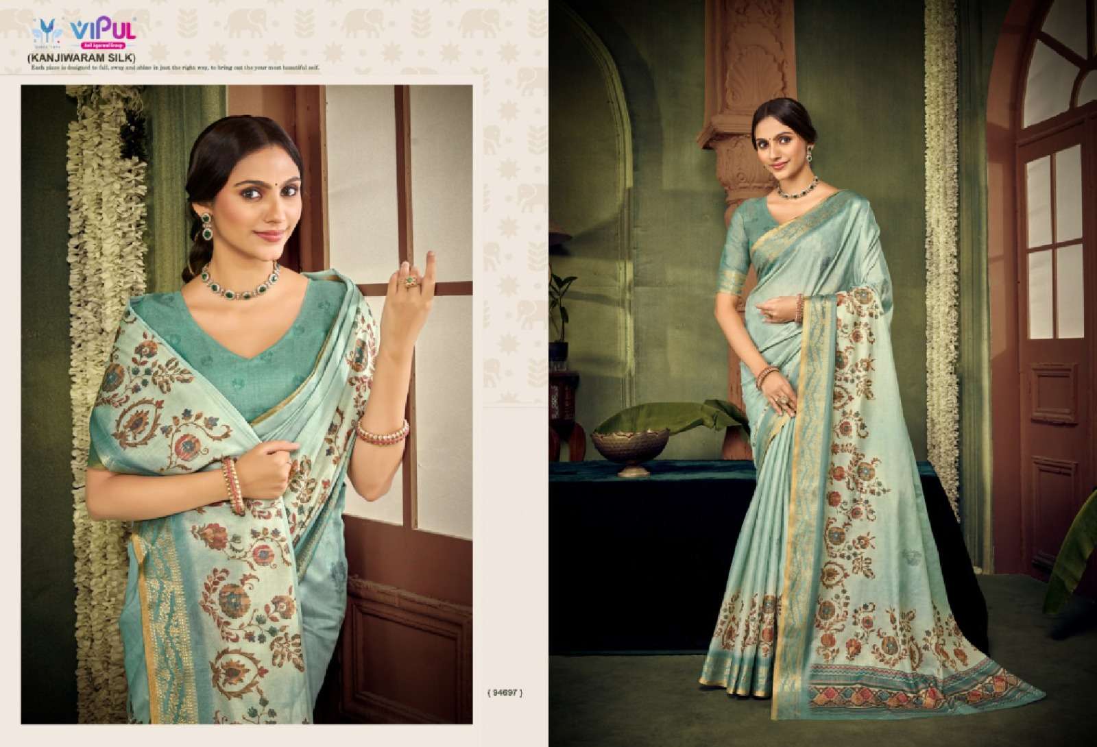 Vipul Fashion Vanilla Printed Kanjivaram Silk Saree Collection