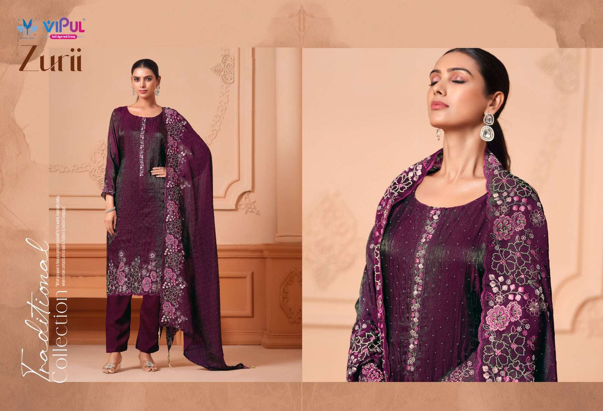 Vipul Fashion Zurri Martin Gold Designer Unstitched Dress Material - Amrah Wholesale
