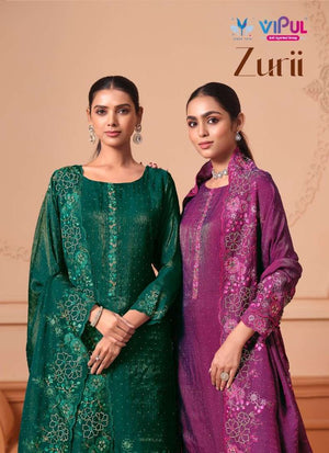 Vipul Fashion Zurri Martin Gold Designer Unstitched Dress Material