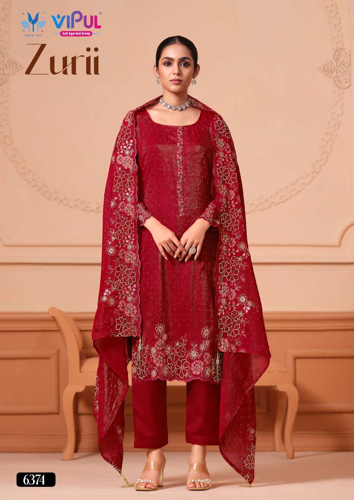 Vipul Fashion Zurri Martin Gold Designer Unstitched Dress Material