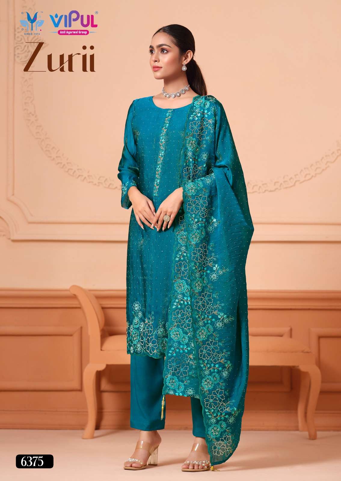 Vipul Fashion Zurri Martin Gold Designer Unstitched Dress Material