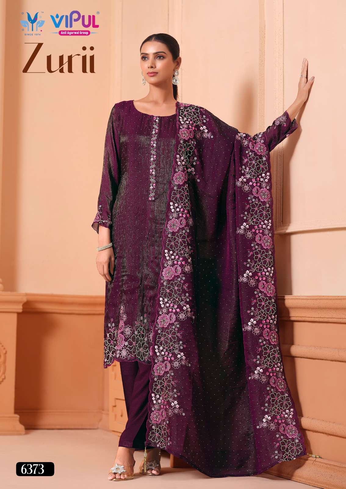 Vipul Fashion Zurri Martin Gold Designer Unstitched Dress Material