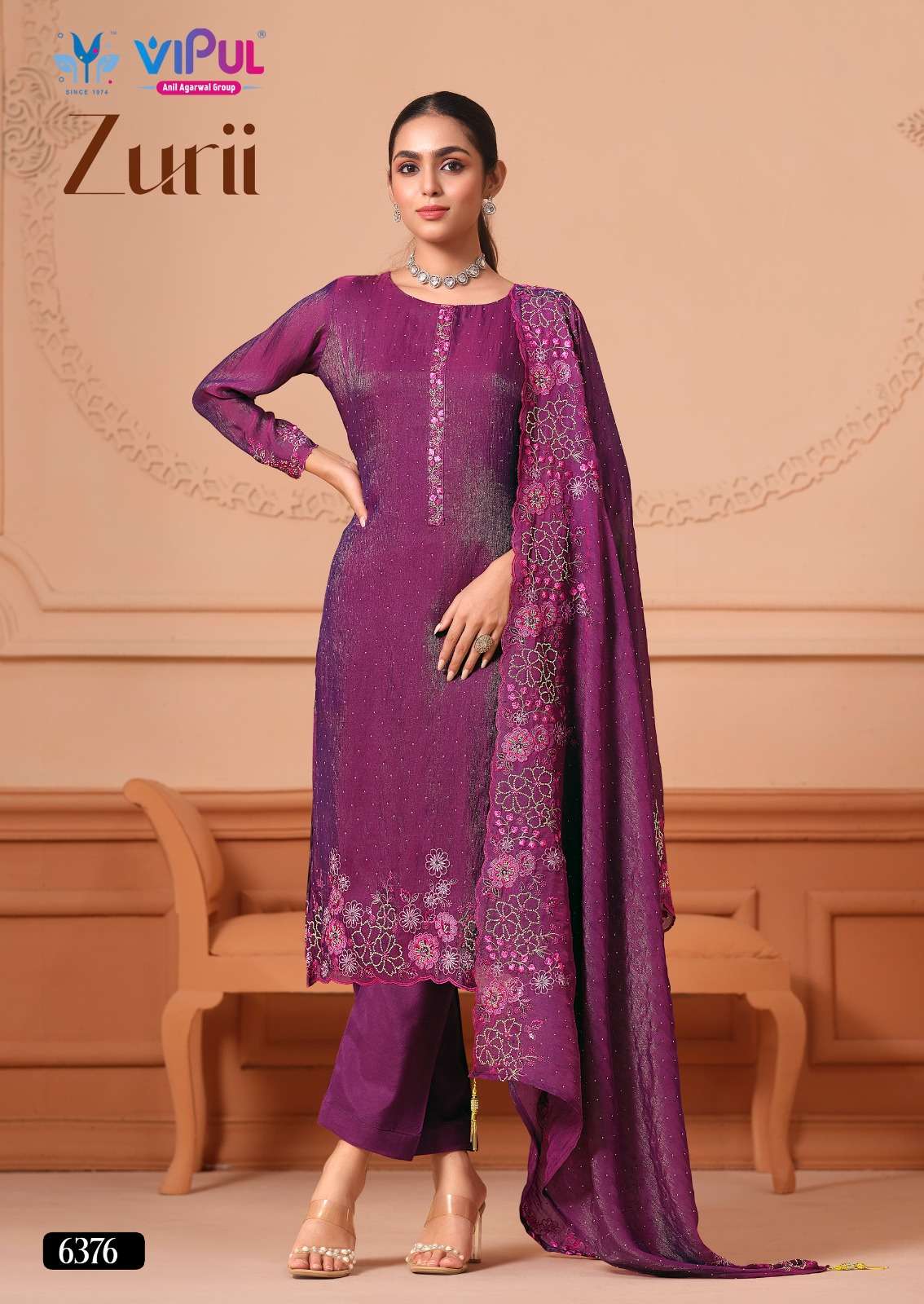 Vipul Fashion Zurri Martin Gold Designer Unstitched Dress Material