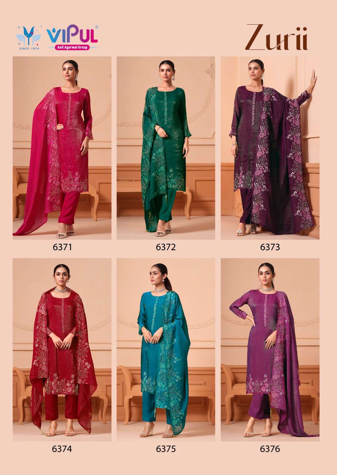 Vipul Fashion Zurri Martin Gold Designer Unstitched Dress Material