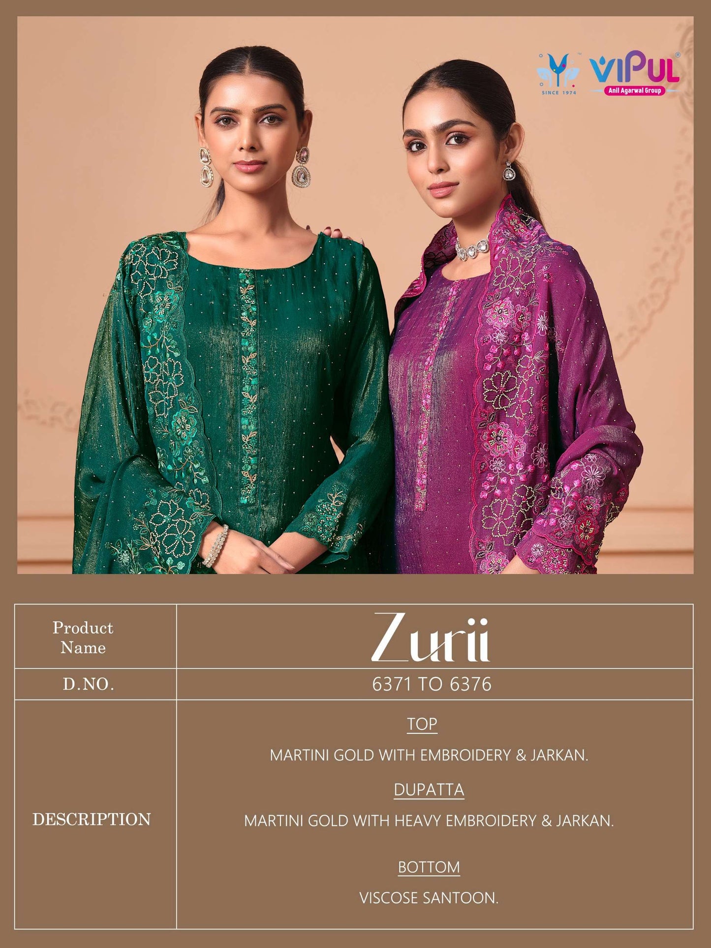 Vipul Fashion Zurri Martin Gold Designer Unstitched Dress Material
