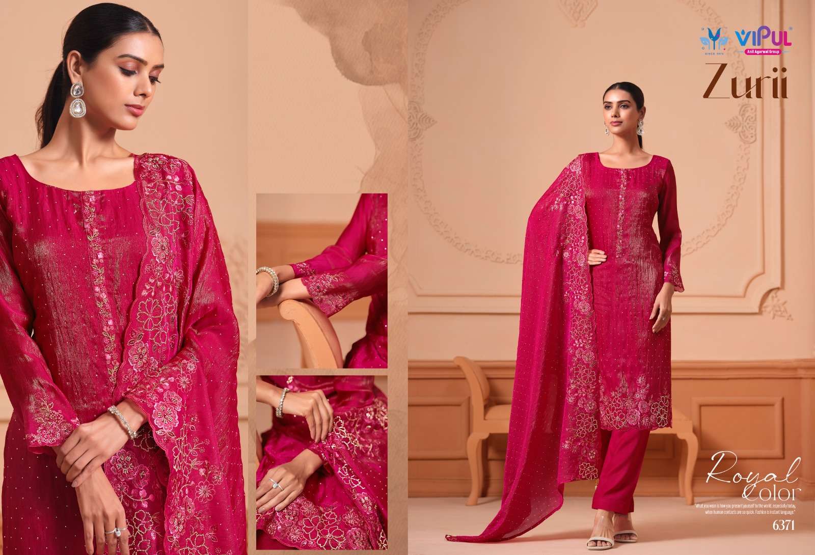 Vipul Fashion Zurri Martin Gold Designer Unstitched Dress Material