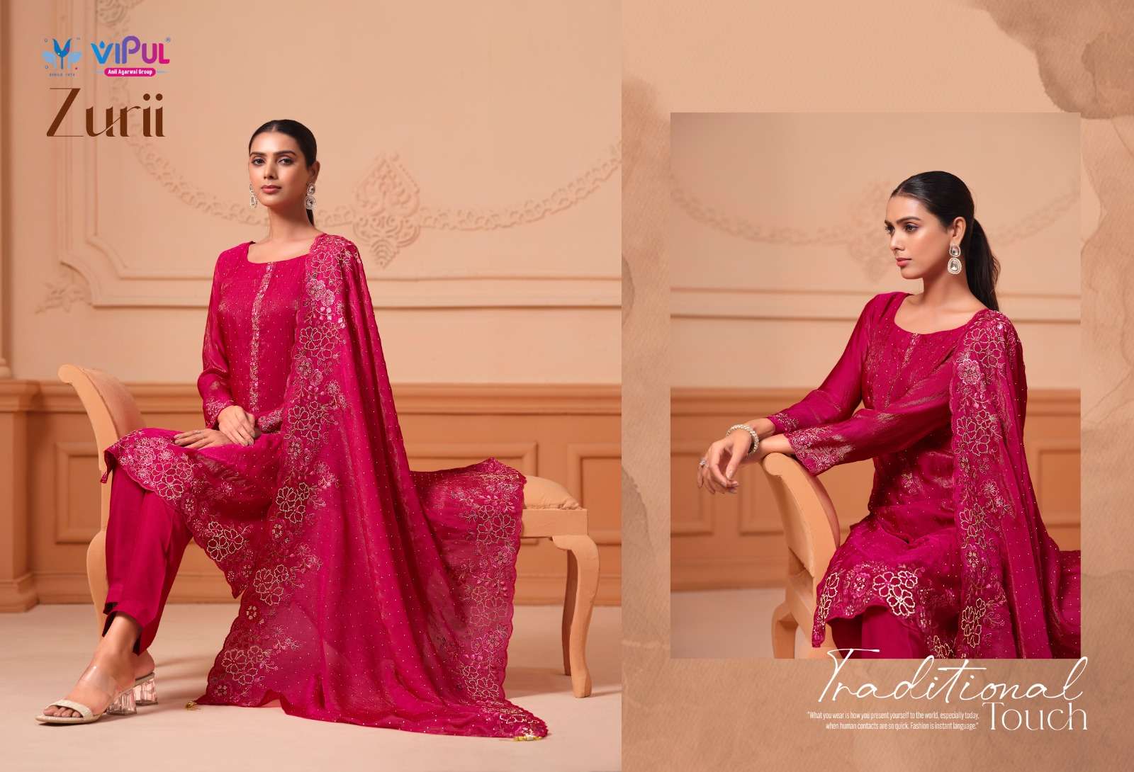Vipul Fashion Zurri Martin Gold Designer Unstitched Dress Material
