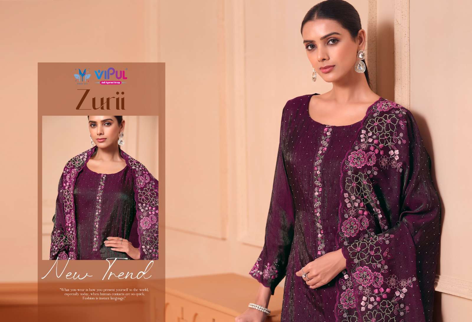 Vipul Fashion Zurri Martin Gold Designer Unstitched Dress Material