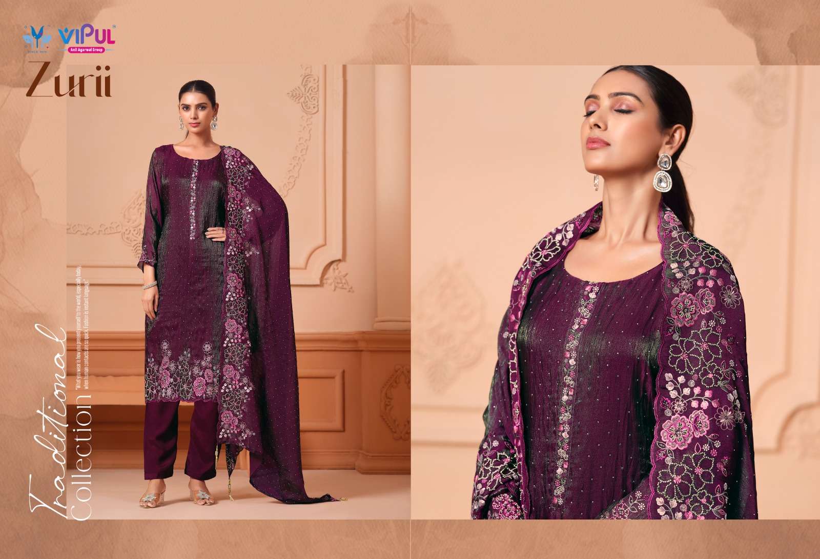 Vipul Fashion Zurri Martin Gold Designer Unstitched Dress Material