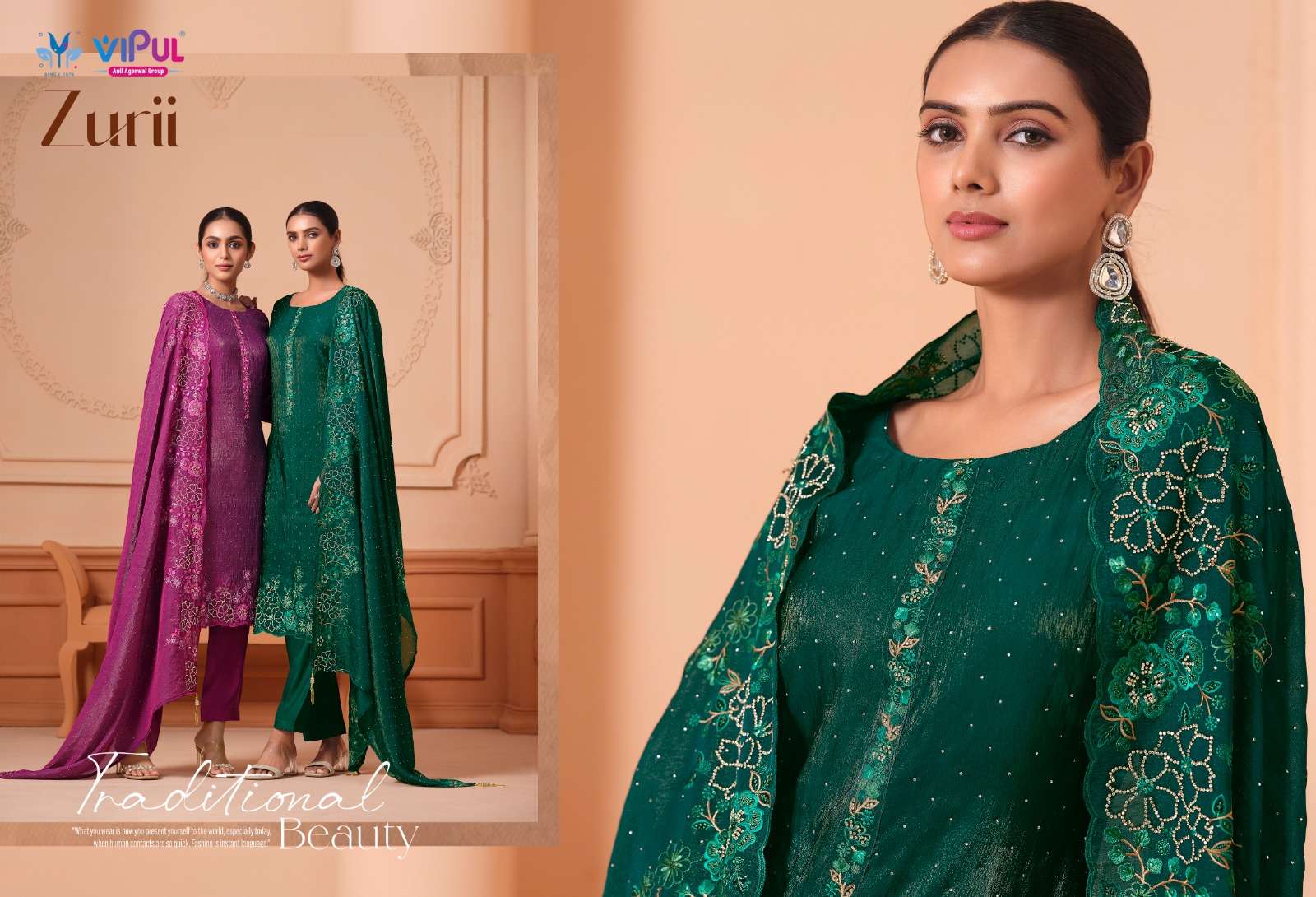 Vipul Fashion Zurri Martin Gold Designer Unstitched Dress Material