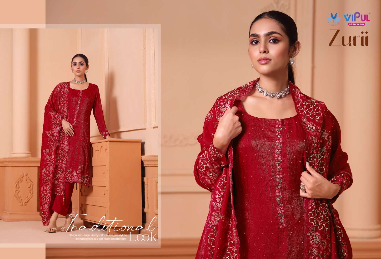 Vipul Fashion Zurri Martin Gold Designer Unstitched Dress Material
