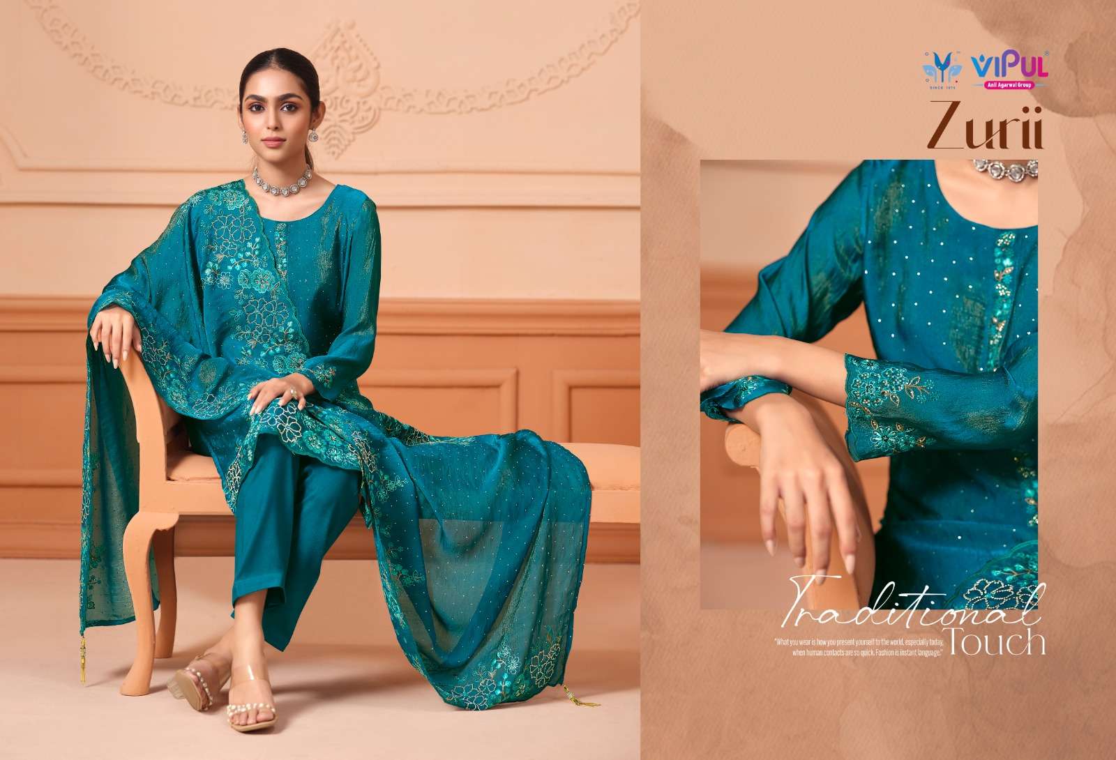 Vipul Fashion Zurri Martin Gold Designer Unstitched Dress Material