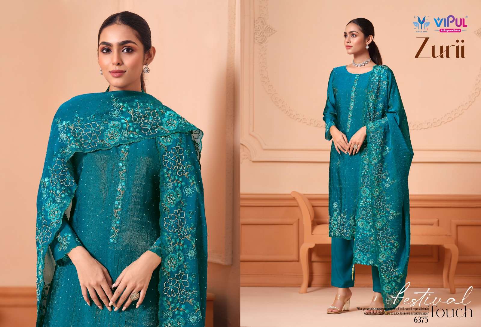 Vipul Fashion Zurri Martin Gold Designer Unstitched Dress Material