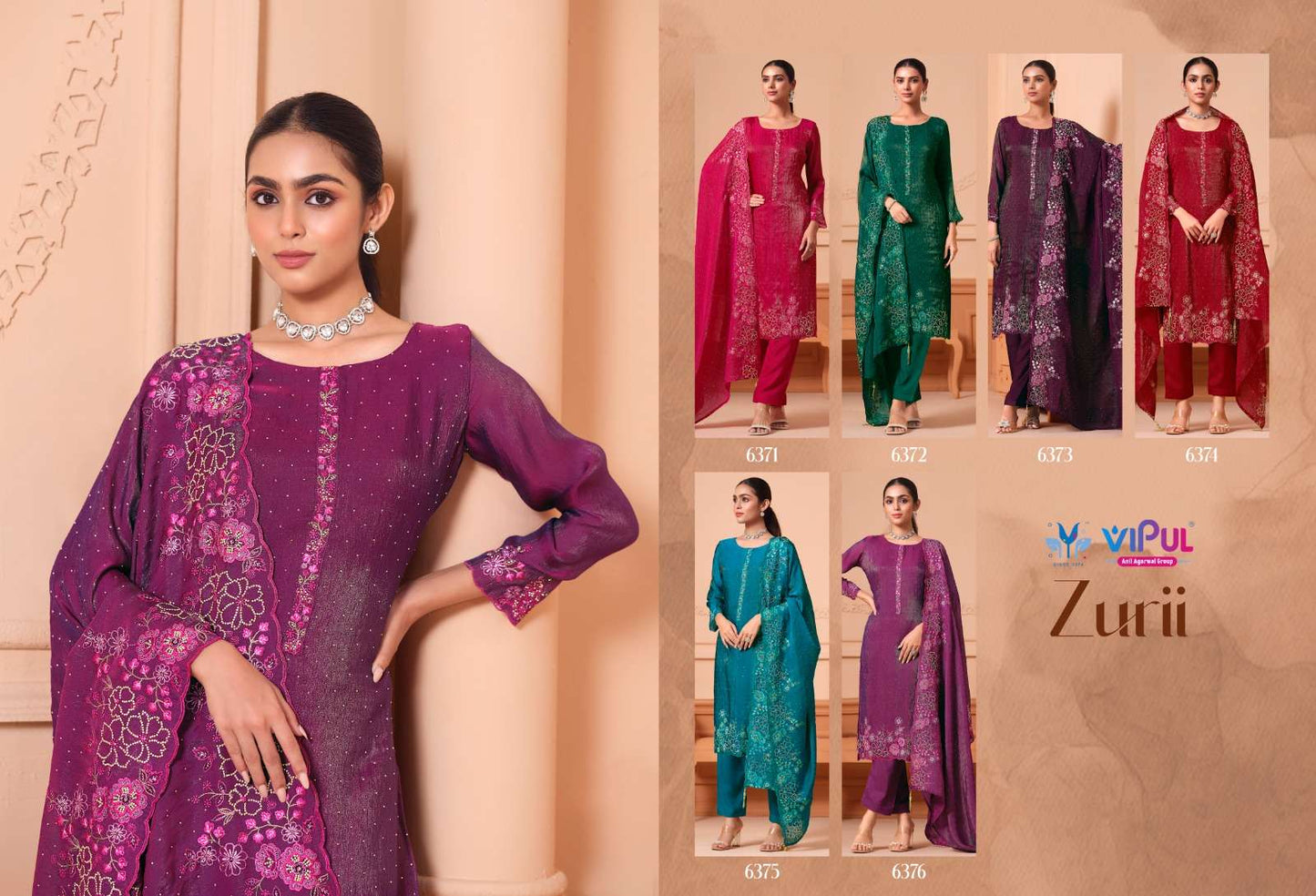 Vipul Fashion Zurri Martin Gold Designer Unstitched Dress Material