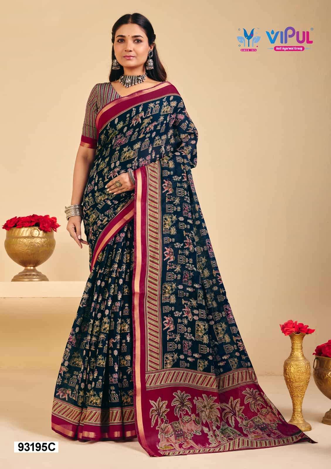 Vipul Monalisa 93195 Colors Mul Cotton Saree - Amrah Wholesale