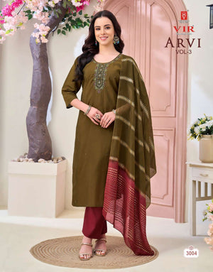 Vir Arvi Vol 3 Rangeela Fabric Kurti Pant Dupatta Set