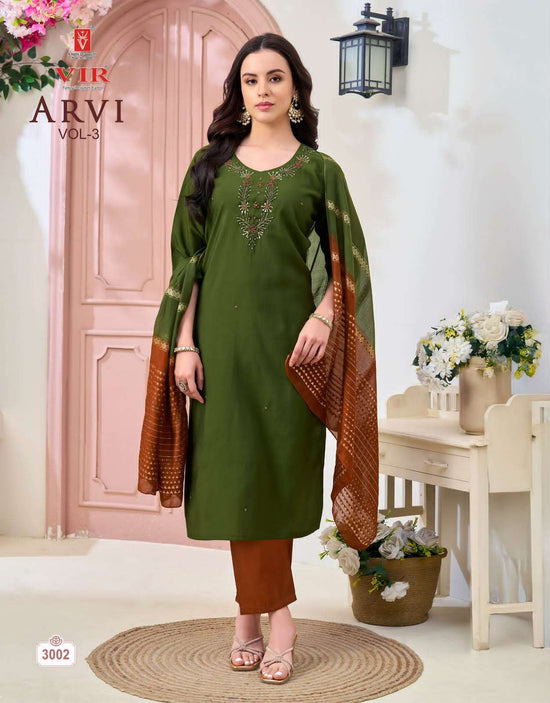Vir Arvi Vol 3 Rangeela Fabric Kurti Pant Dupatta Set