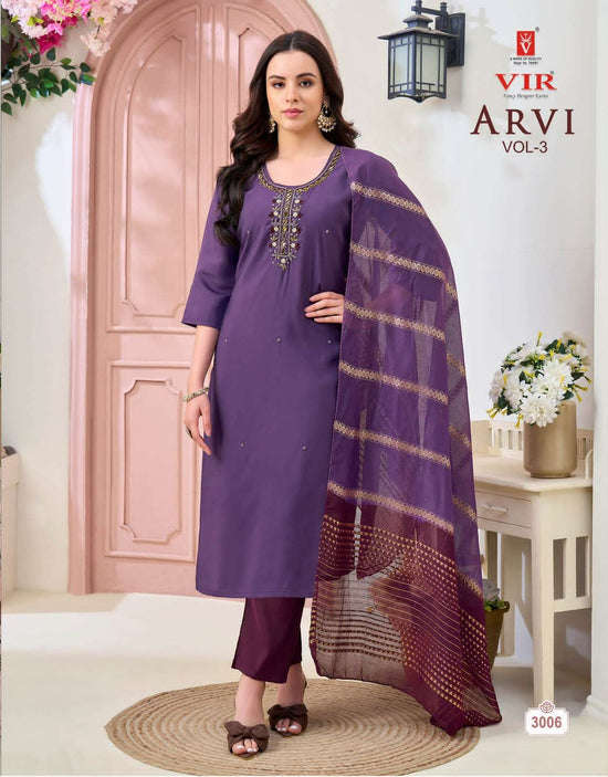 Vir Arvi Vol 3 Rangeela Fabric Kurti Pant Dupatta Set