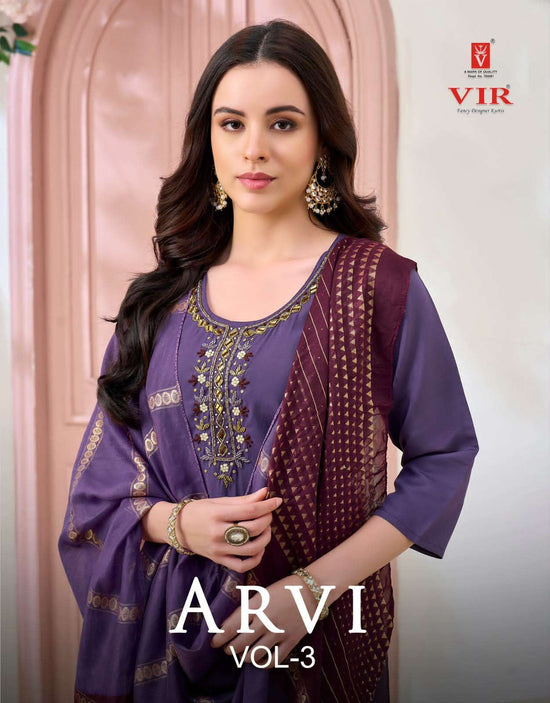 Vir Arvi Vol 3 Rangeela Fabric Kurti Pant Dupatta Set