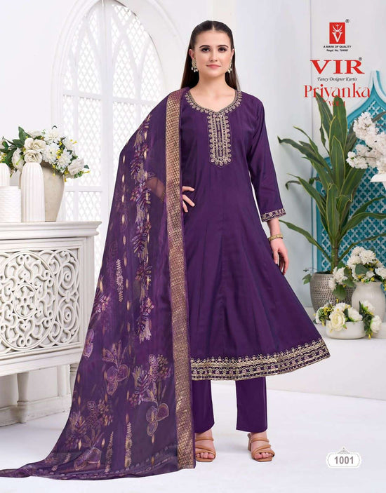 Vir Priyanka Vol 1 Roman Embroidered Kurti Pant Dupatta Set - Amrah Wholesale