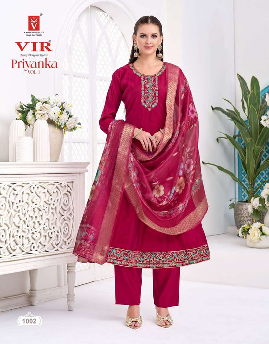 Vir Priyanka Vol 1 Roman Embroidered Kurti Pant Dupatta Set - Amrah Wholesale