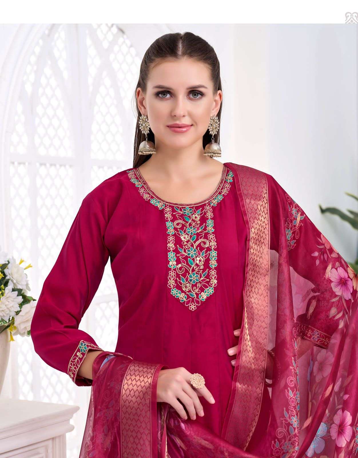 Vir Priyanka Vol 1 Roman Embroidered Kurti Pant Dupatta Set - Amrah Wholesale