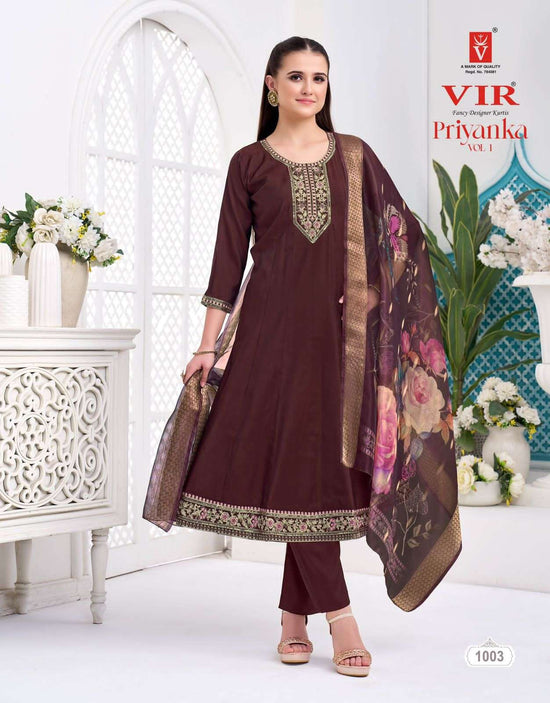 Vir Priyanka Vol 1 Roman Embroidered Kurti Pant Dupatta Set - Amrah Wholesale