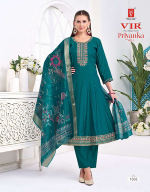 Vir Priyanka Vol 1 Roman Embroidered Kurti Pant Dupatta Set